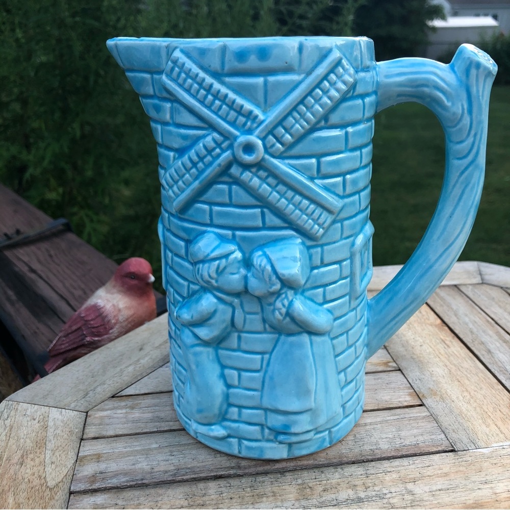 Vintage Dutch couple windmill blue jug